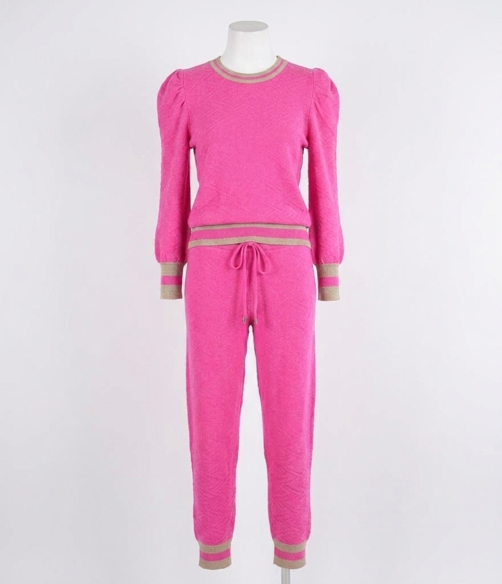 NEW EMILY MCCARTHY julia crew sweater in rose monogram knit